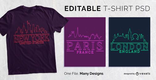 Neon Skyline T-shirt Design PSD