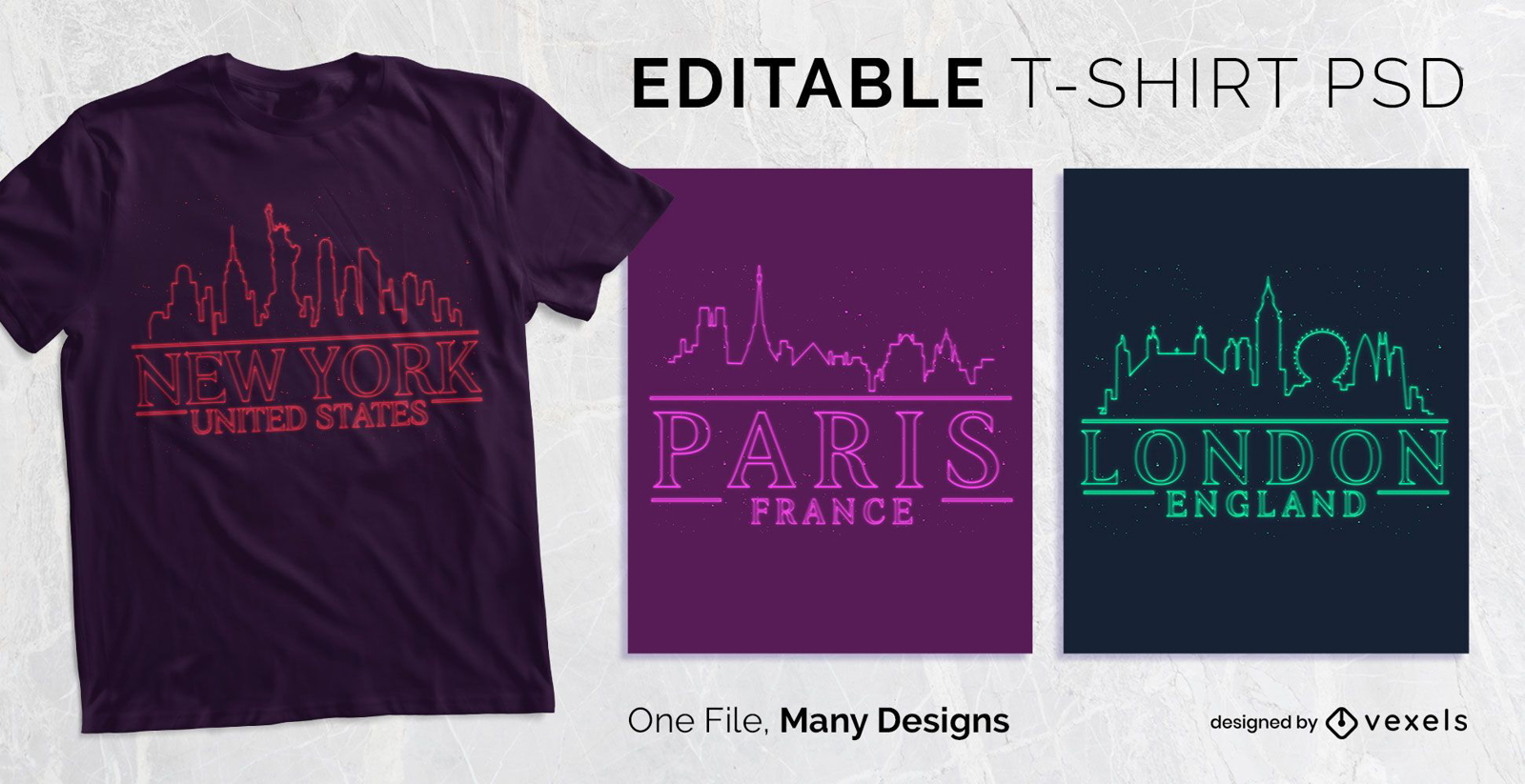 Dise?o de camiseta Neon Skyline PSD