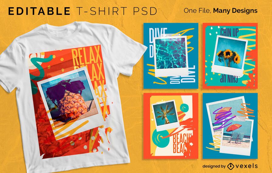 Colorful Polaroid T-shirt Design PSD Colorful Polaroid T-shirt Design PSD