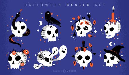Conjunto de ilustração de caveiras de Halloween