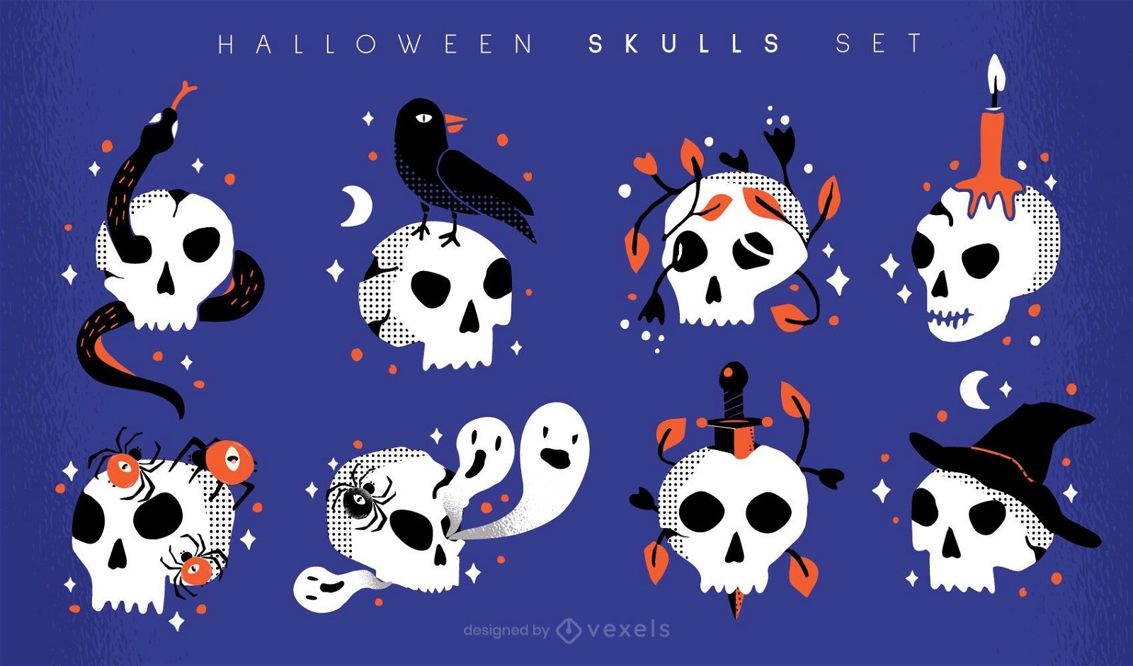Halloween skulls illustration set