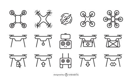conjunto de trazos de icono de drone conjunto de trazos de icono de drone