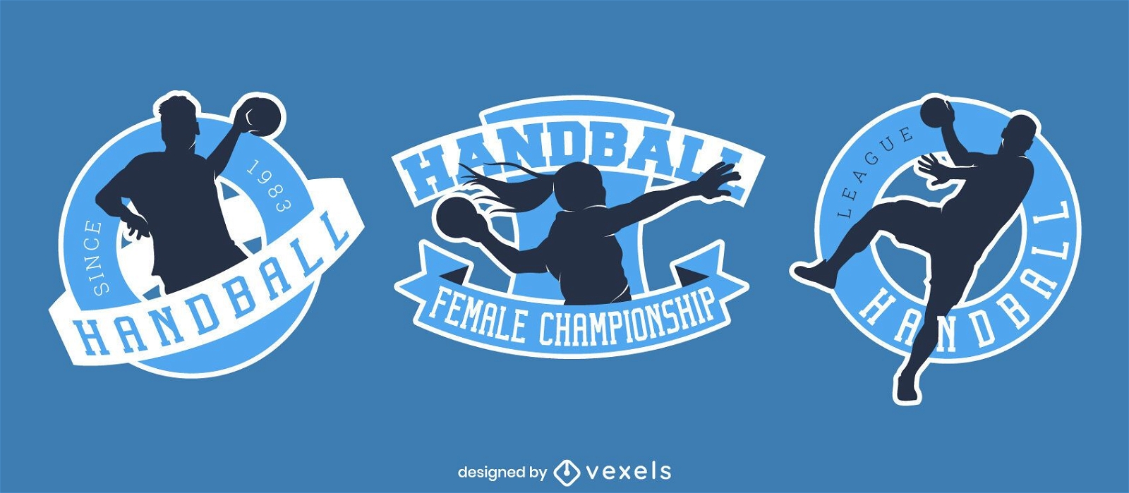 Handball players badge illustration set