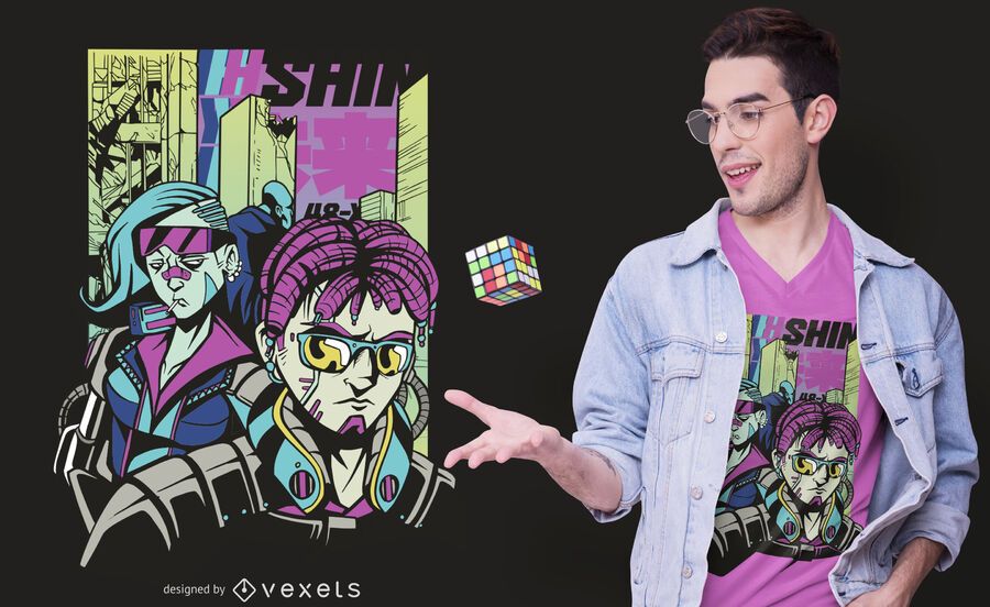 Design de t-shirt de personagens de cyberpunk Design de t-shirt de personagens de cyberpunk