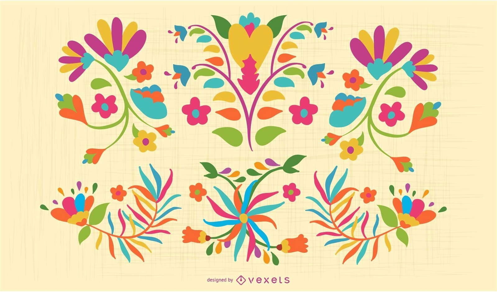 Conjunto de flores Otomi coloridas