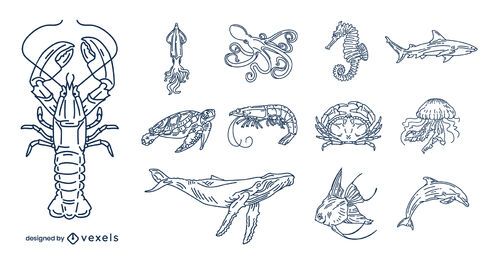 Ocean Animals Stroke Illustration Pack Ocean Animals Stroke Illustration Pack