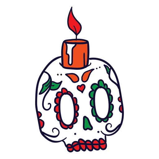 Hand drawn candle skull mexican day of dead