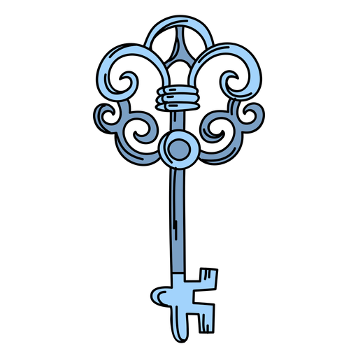 M?o desenhada chave azul ornamentada Desenho PNG