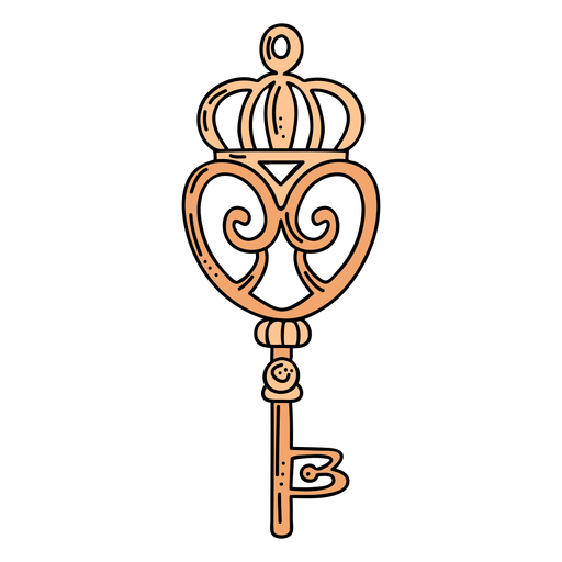 Hand drawn crown orange ornate key PNG Design