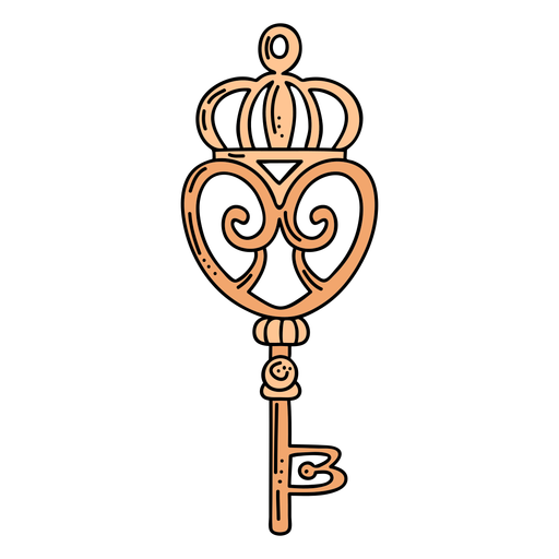 M?o desenhada coroa laranja chave ornamentada Desenho PNG