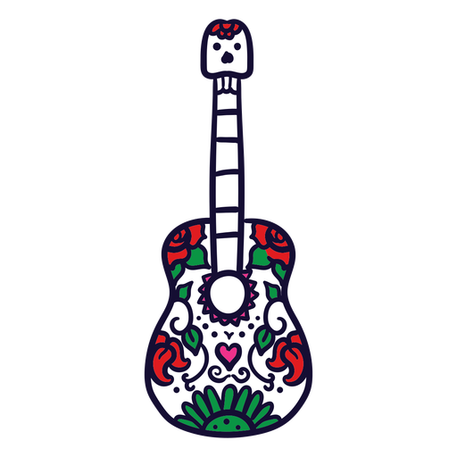 Hand drawn floral guitar mexican PNG Design