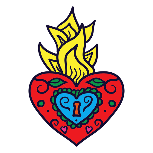 Hand drawn heart flame mexican