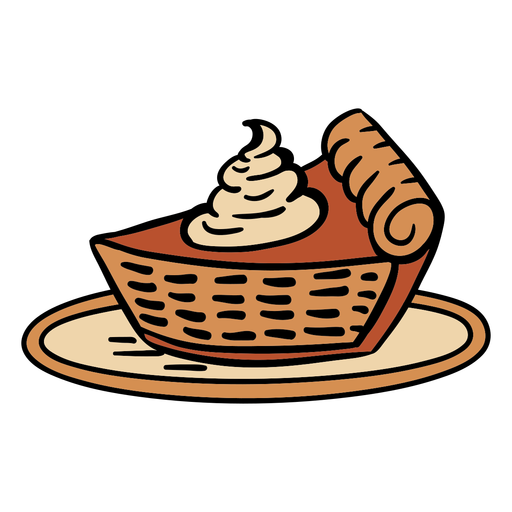 Pastel de calabaza dibujado a mano en plato Diseño PNG