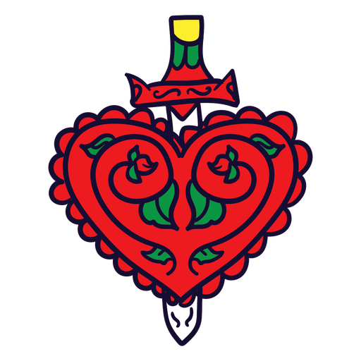 Hand drawn red heart dagger PNG Design