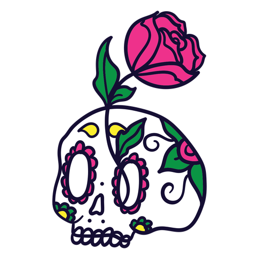 M?o desenhada rosa caveira mexicana dia dos mortos