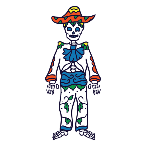Terno de esqueleto desenhado à mão mexicano dia dos mortos Desenho PNG