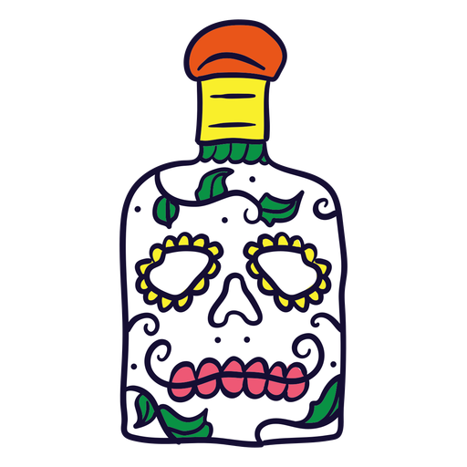 Dibujado a mano calavera botella dia de muertos mexicano Diseño PNG