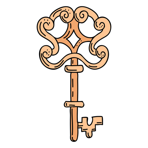 Hand drawn swirl orange ornate key PNG Design