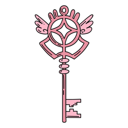 Hand drawn wing pink ornate key