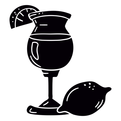 Lemon cocktail hand drawn symbol black PNG Design