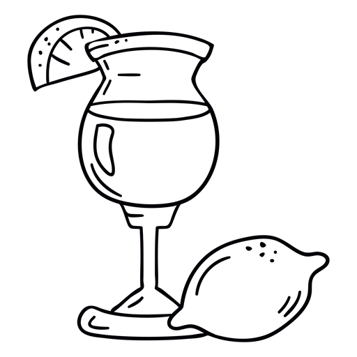 Lemon cocktail hand drawn symbol stroke PNG Design