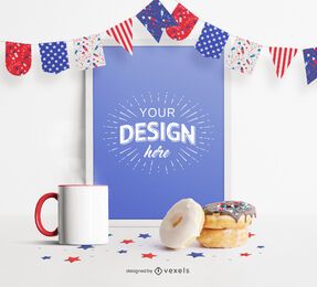 4th of July pennants frame mockup