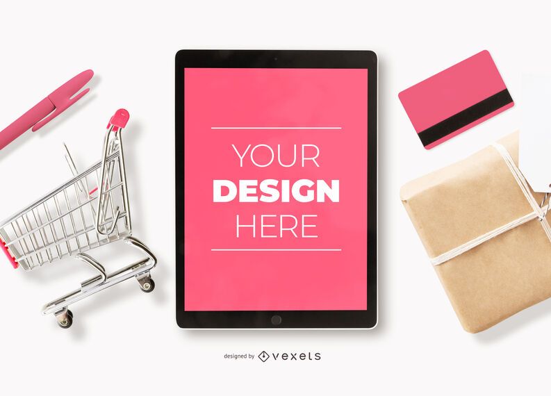 Download Online Shopping Ipad Mockup Composition - PSD Mockup Download