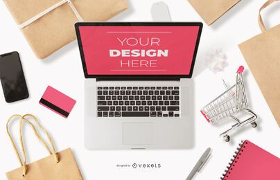 Maquete de laptop de compras online
