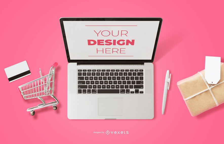 Online Shopping Laptop Mockup Composition - PSD Mockup Download