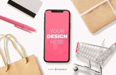 Maquete de iphone de compras online