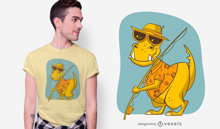 Dinosaur fishing t-shirt design Dinosaur fishing t-shirt design