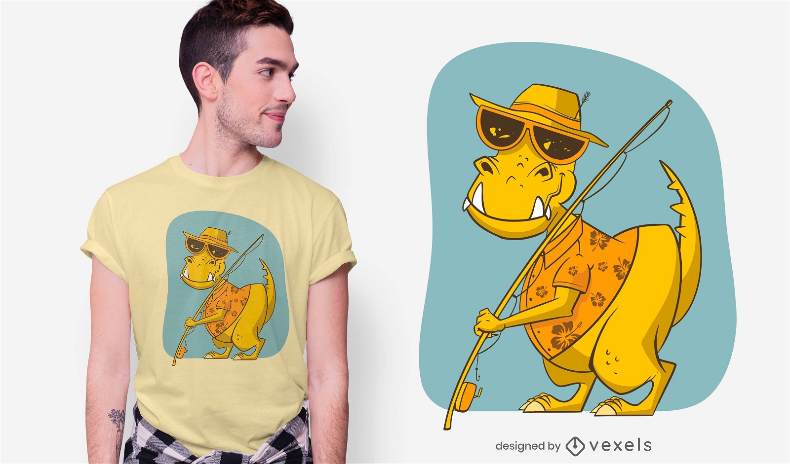 Design de camiseta de pesca de dinossauro