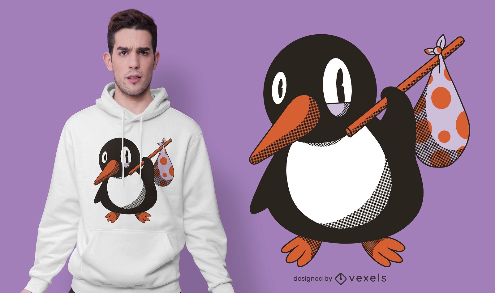 Diseño de camiseta de bolso de pingüino