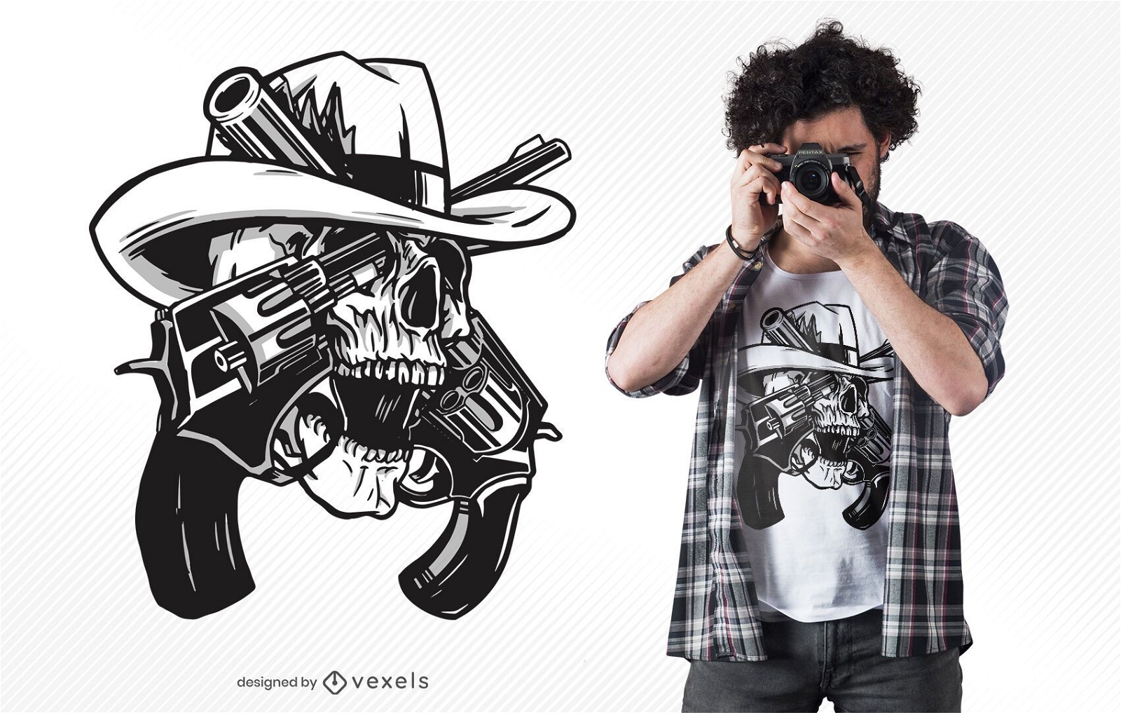 Design de t-shirt com armas de caveira