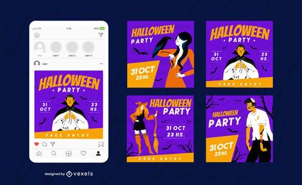 Happy halloween social media post set