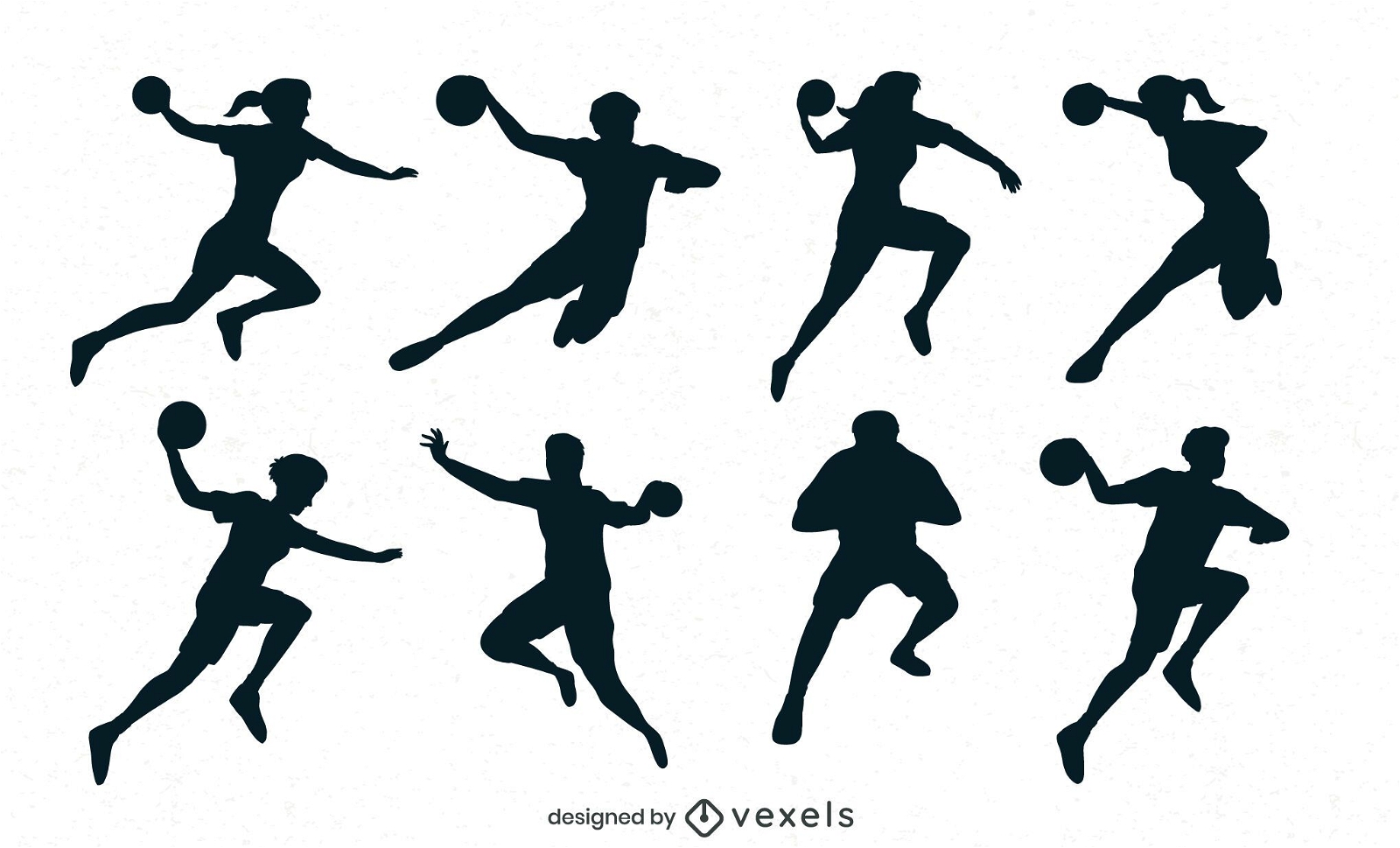 handball players silhouette set