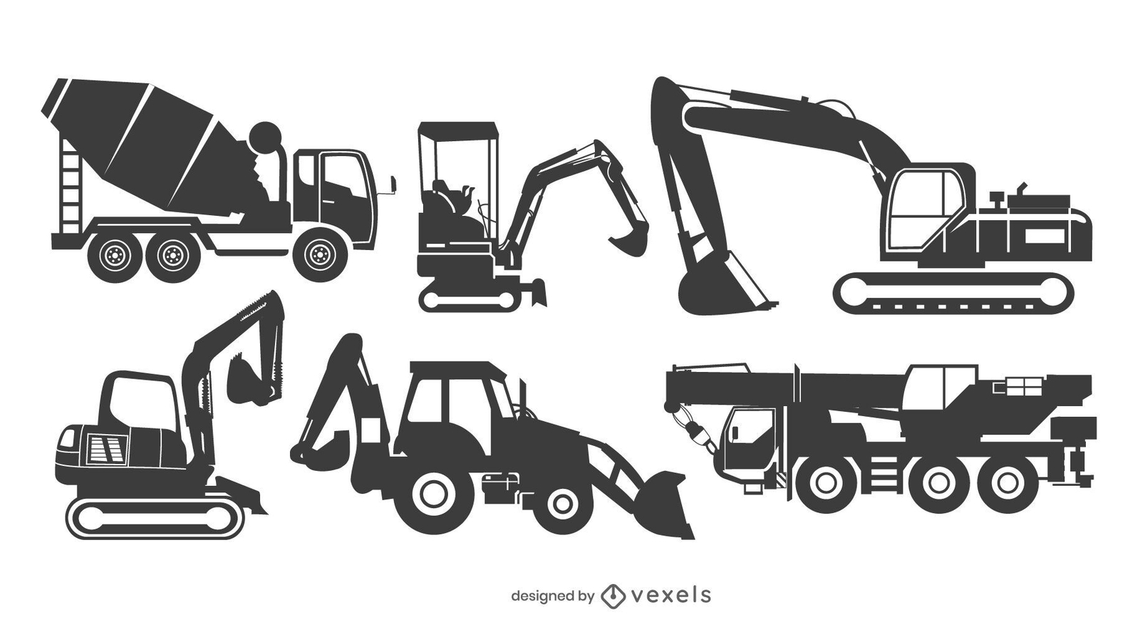 conjunto de silhueta de máquina de construção