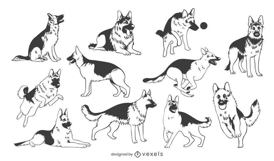 german shepherd hand drawn set german shepherd hand drawn set