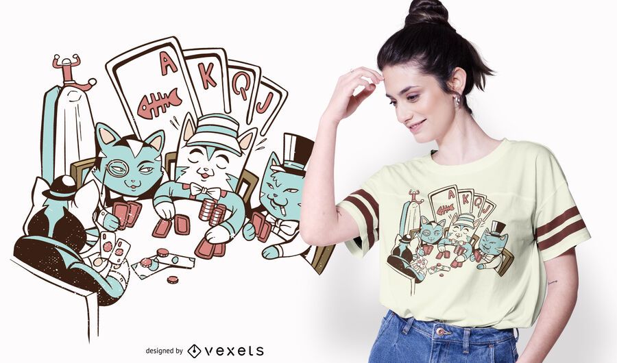Diseño de camiseta de gatos de póker Diseño de camiseta de gatos de póker