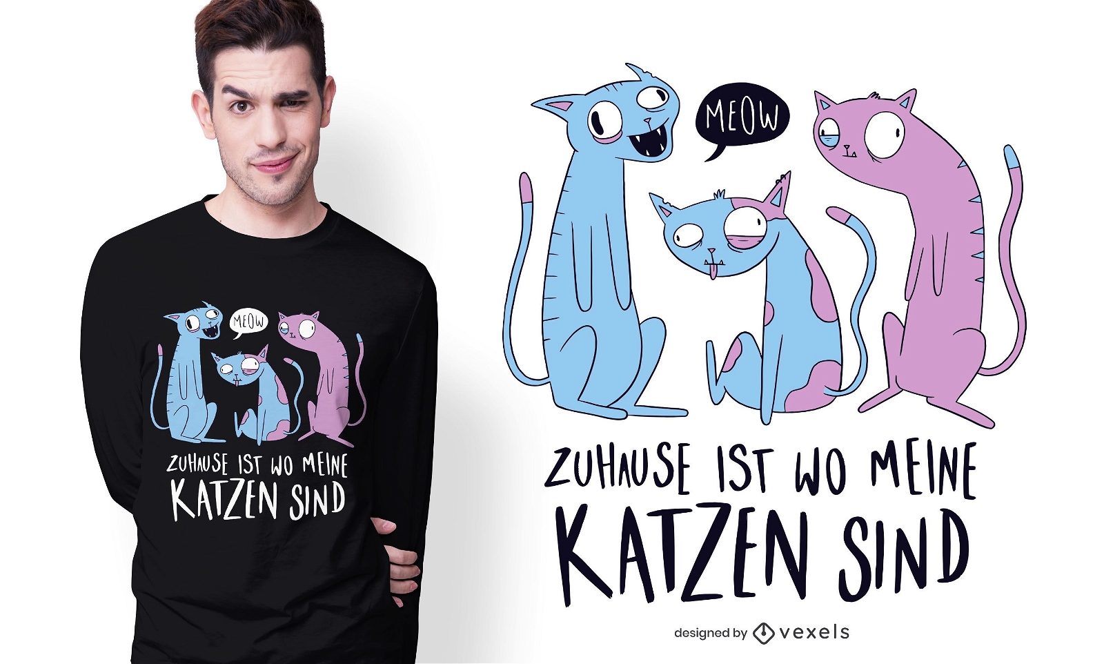 Diseño de camiseta alemana de gatos domésticos.