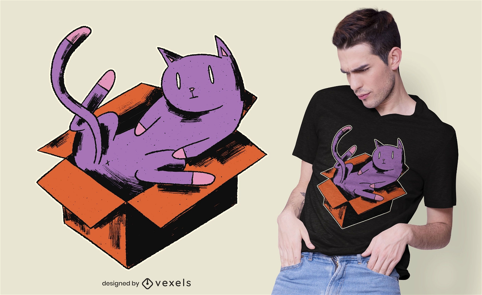 gato na caixa design de t-shirt