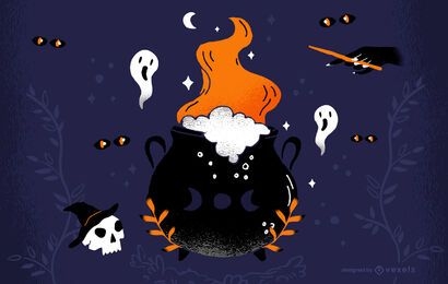 Desenho de ilustração do caldeirão de Halloween