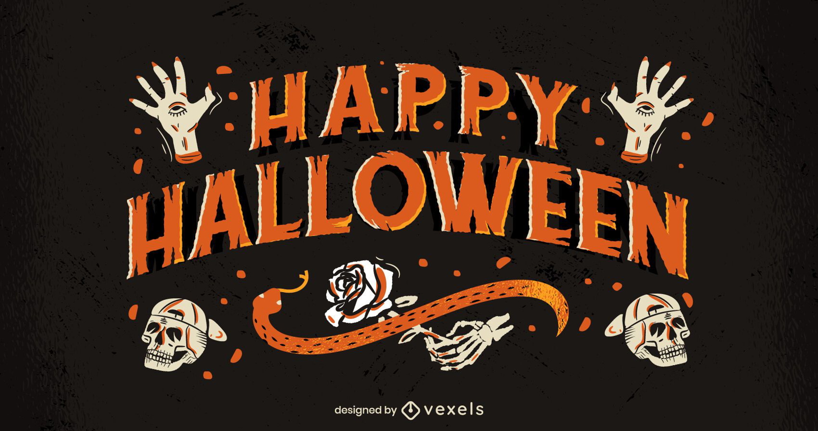 Scary happy halloween lettering design