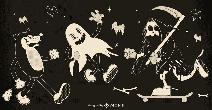Halloween retro character set Halloween retro character set