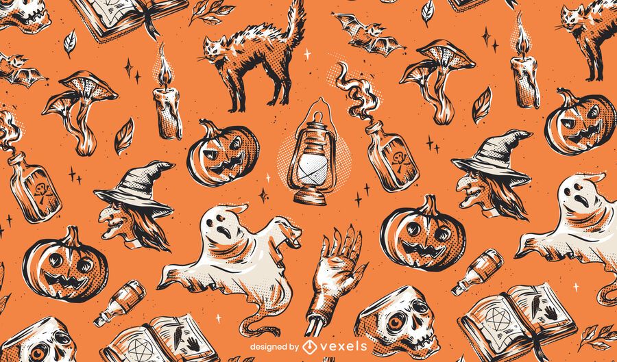 Design de padrão de halloween vintage Design de padrão de halloween vintage