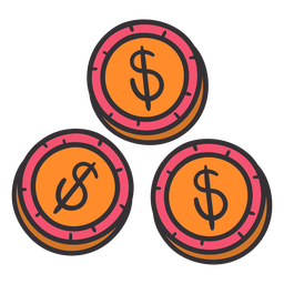 Dólares monedas de colores Diseño PNG