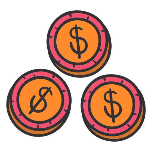 Dollars coins colorful PNG Design