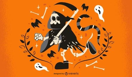 Desenho de ilustração de esqueleto de Halloween