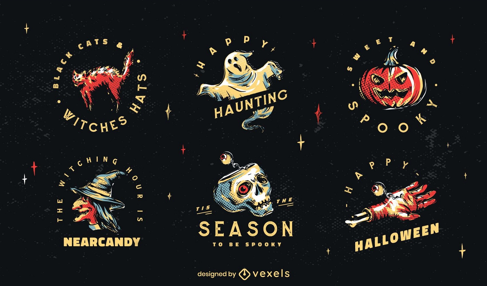 Halloween badge illustration set