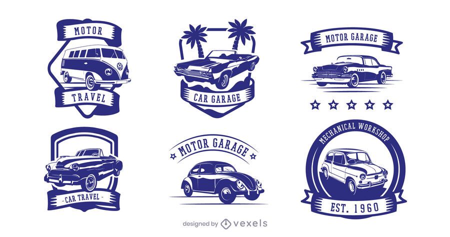 Vintage car badge set Vintage car badge set